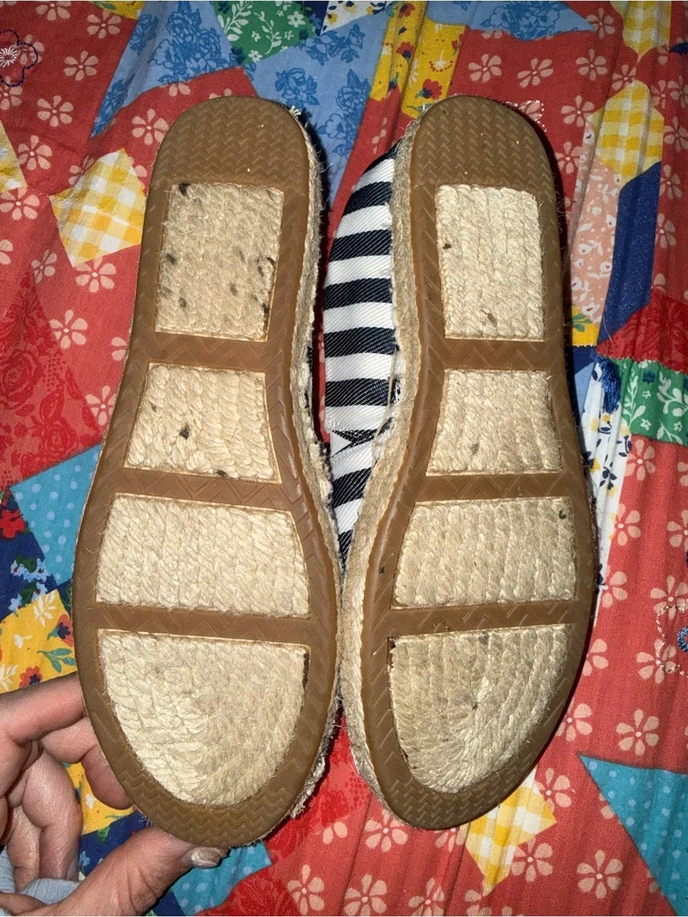 Talbots Navy and White Striped Espadrilles with Nautical Embroidery
